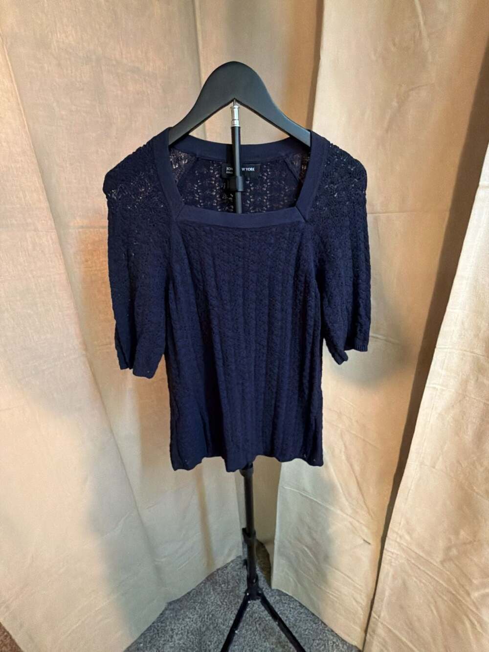 Jones New York Collection Purple Crochet Knit Short Sleeve Top